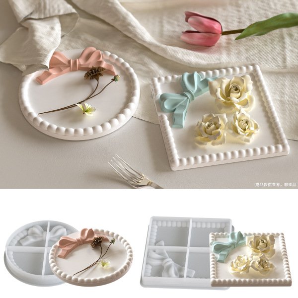 poppy diy square round bow bubble bead coaster ins style aromatherapy plaster dish silicone mold