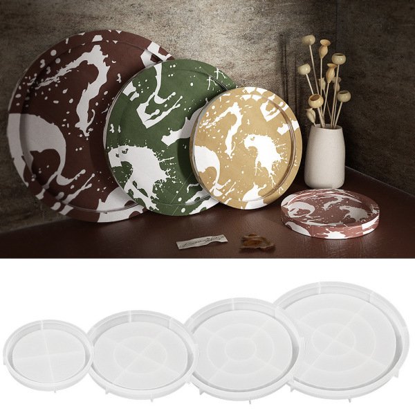 Large Round Storage Tray Flower Pot Base Silicone Mold diy Gypsum Cement Disc Saucer Glue Mold
