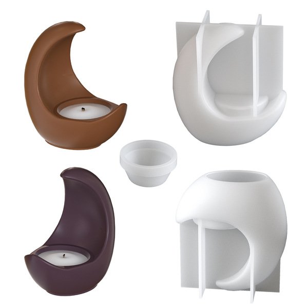 Cross-Border DIY Crystal Glue Half-Moon Candlestick Silicone Mold Resin Plaster Aromatherapy Cement 2-in-1 Ornaments Batch