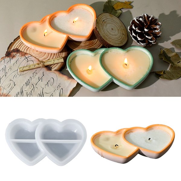 triumphant diy glue drop mold valentine's day series double heart candle cup silicone mold gypsum aromatherapy storage