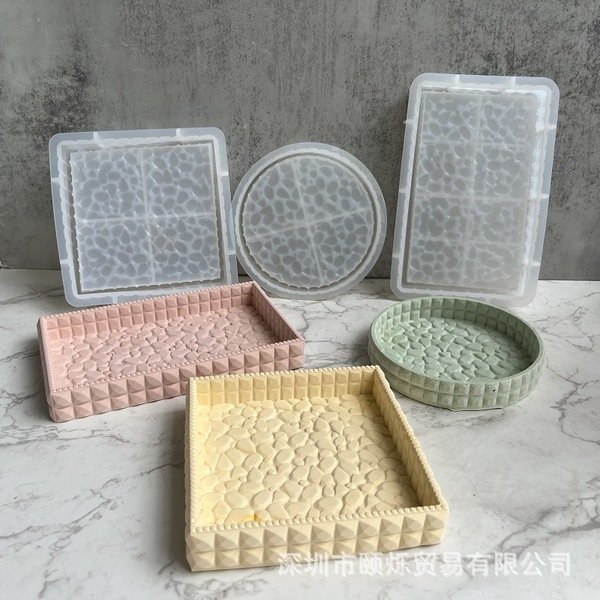 Round Square Rectangular Storage Tray Mold Diamond Pattern Storage Box Saucer Plaster Resin Glue Mold