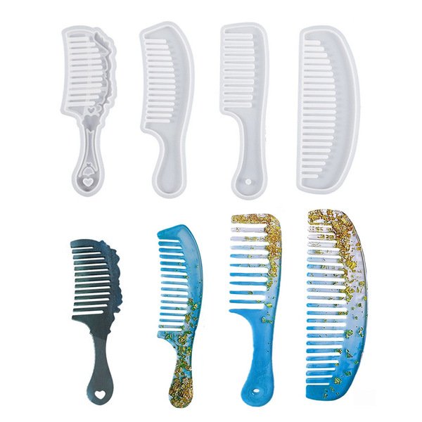 Glue DIY Mirror Lace Crescent Long and Short Handle Comb Abrasive Resin Hair Comb Silicone Mold Amazon Best Selling