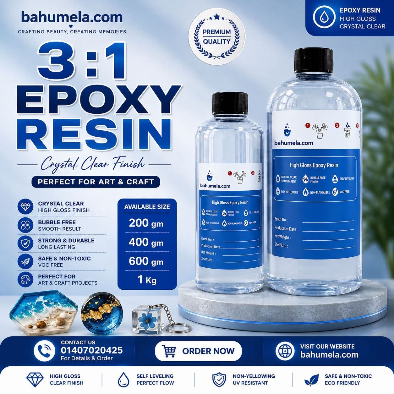 3:1 Epoxy Resin Crystal Clear AB Resin for Jewelry Making Arts and Crafts Supplies