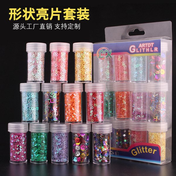 Multi-Shape Chunky Glitter and Sequins Set for Craft & Nail Art (12 Bottles Pack)