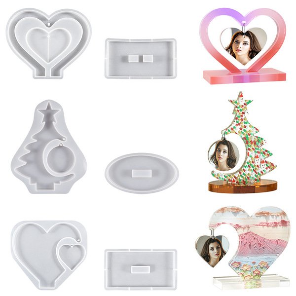 Heart-Shaped Silicone Mold DIY Crystal Resin 3D Stand Desktop Photo Frame Ornament Manufacturer In-Stock Cakeccc