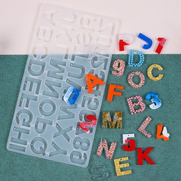 Premium Alphabet & Number Silicone Mold with Hole for Resin Keychain Making
