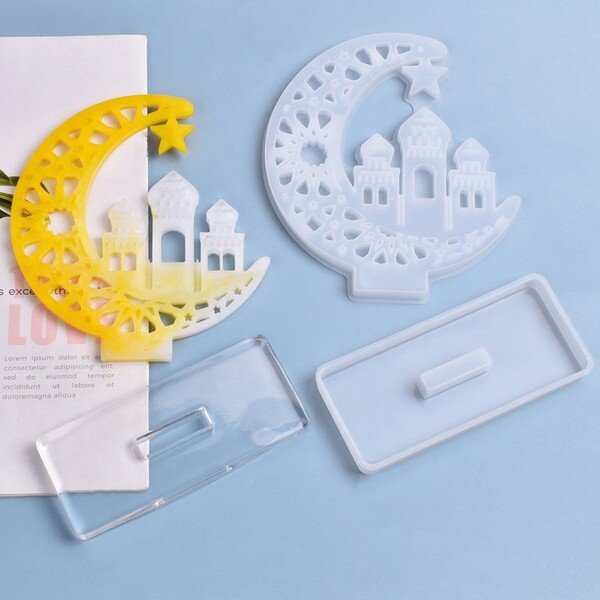 3D Ramadan Moon & Mosque Tabletop Ornament Silicone Mold with Stand Base